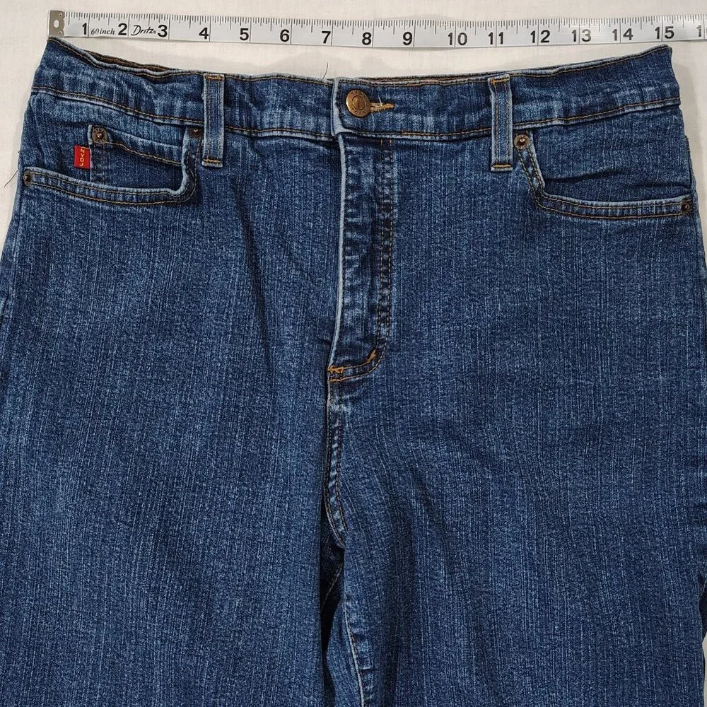 NYDJ Tummy Tuck Jeans Womens Size 12 High Rise Boot Cut USA Stretch Denim Blue - Picture 8 of 16